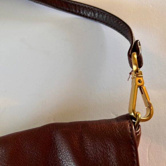 B. Makowsky Brown Leather Shoulder Bag/Clutch Gold Hardware Y2K Leopard Lined - Picture 9 of 10